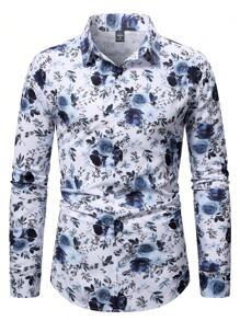 Manfinity Homme Men's Floral Graphic Colorful Print Long Sleeve Casual Vacation Shirt, For Going Out, Beach, Husband, For Fall Ceremony - Multicolor - View 3