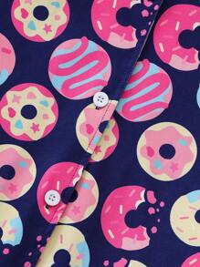 Tween Mädchen 2 Stücke Pyjama-Set, lässig, bunt, Donut-Druck, kurzärmelig, Strickjacke und Hose