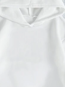 Tween 女童棕榈树和字母印花落肩休闲连帽运动衫，春季/秋季 - 白色 - 查看 3