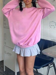 INAWLY 女式樱桃与字母印花落肩长袖休闲运动衫，秋冬 - 粉色 - 查看 2