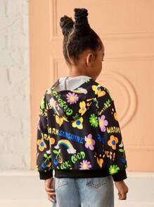 SHEIN Young Girl Graffiti Print Hooded Loose Casual Jacket