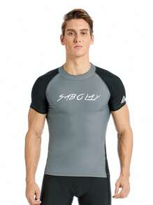 SABOLAY Boyfriend Style Men's Tight-Fit Quick Dry Sun Protection Rash Guard Shirt For Outdoor Surfing Sports Summer Swimming,Beach Short Sleeve Swim Top RecomBoyfriend Style Mend Buying A Size Up - Grey - View 4