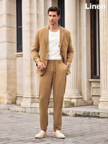 Manfinity VCAY Men's 2pcs Woven Business Casual Suit Set, Suitable For Spring And Autumn Seasons And Office Work - Brown - View 1