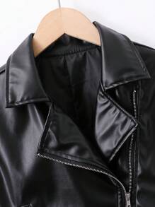 SHEIN Tween Girls' Casual PU Motorcycle Jacket - Black - View 6