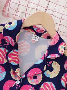 Tween Mädchen 2 Stücke Pyjama-Set, lässig, bunt, Donut-Druck, kurzärmelig, Strickjacke und Hose