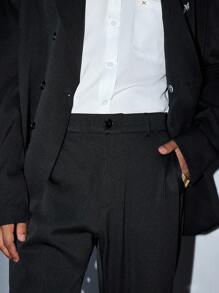Manfinity VCAY 2 件套男士派对服装华丽编织基本休闲款式时尚高街复古风格针织万圣节服装黑色套装返校秋季服装 - 黑色 - 查看 3
