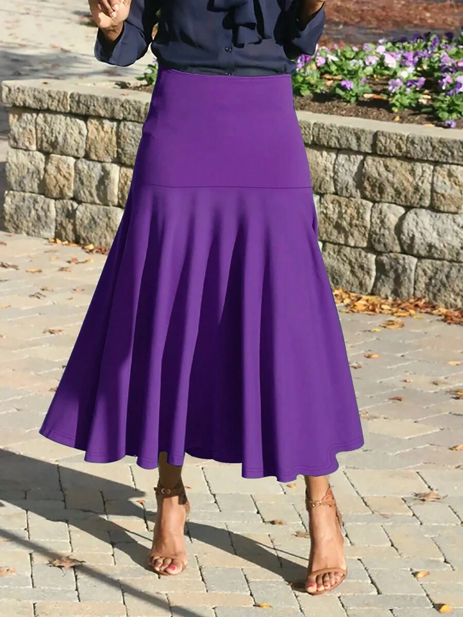 Falda morada casual de cintura media - Morado - Ver 1
