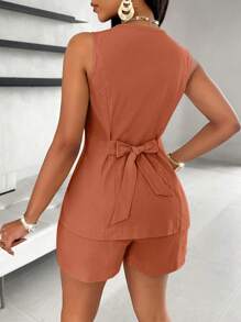 VaVaBold Áo blazer & quần short cài nút phía trước - Gỗ đỏ - Xem 2