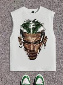 PAVTROS Manfinity Streetrush Men's Simple Printed Casual Round Neck Sleeveless Basketball Tank Top, For Workout, Husband - White - View 2