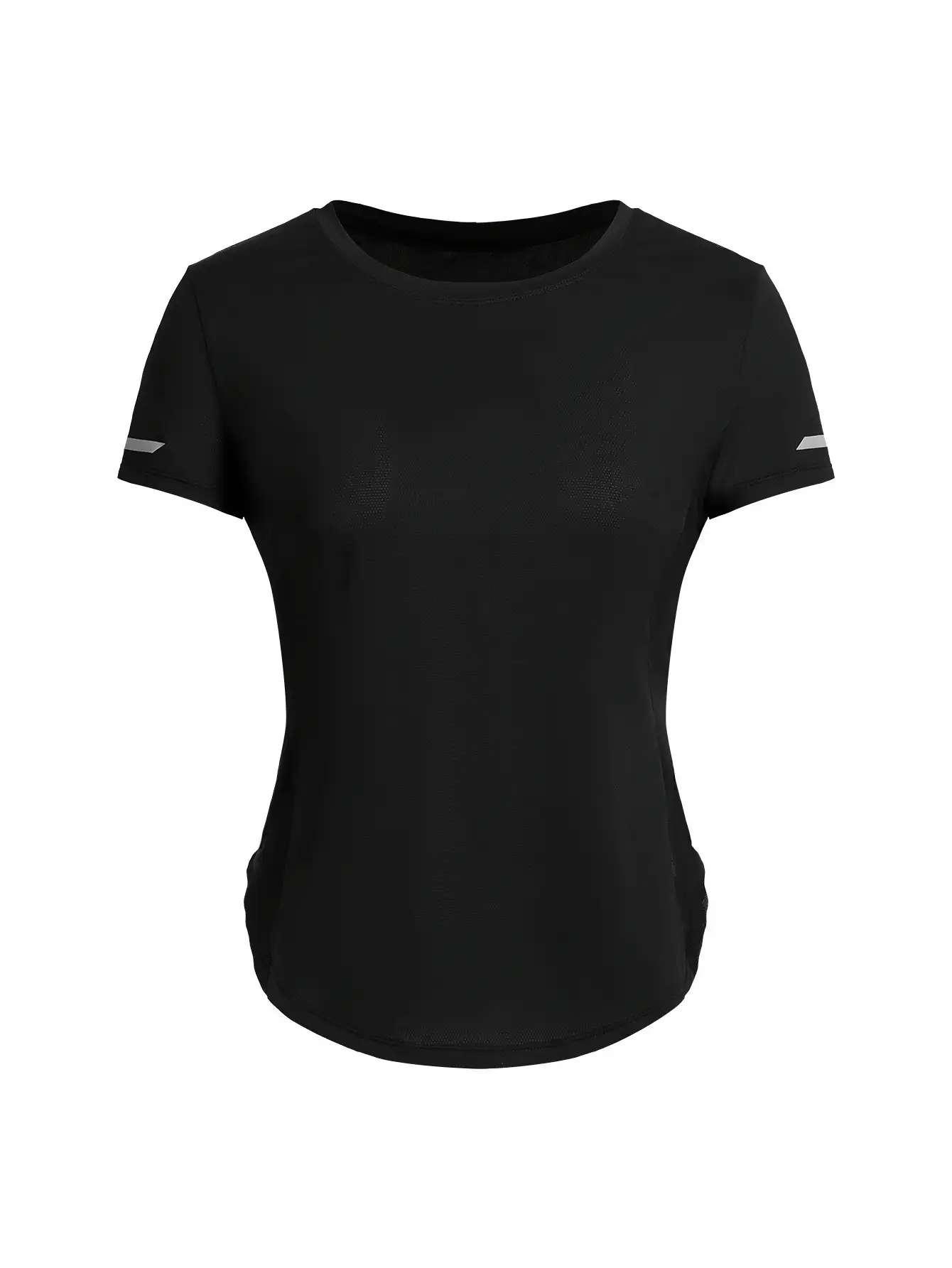 Exploreva 女性夏季純色圓領短袖休閒運動T恤 - 黑色 - 查看 8