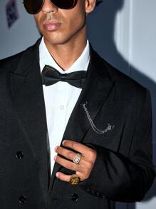 Manfinity VCAY 2 件套男士派对服装华丽编织基本休闲款式时尚高街复古风格针织万圣节服装黑色套装返校秋季服装 - 黑色 - 查看 5