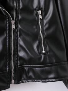 SHEIN Tween Girls' Casual PU Motorcycle Jacket - Black - View 5