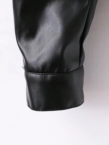 SHEIN Tween Girls' Casual PU Motorcycle Jacket - Black - View 3