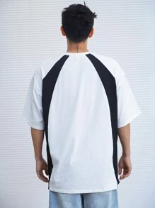 DAZY T-shirt d'été à col ras-du-cou, imprimé lettres, décontracté, manches courtes, pour la rentrée, pour hommes - Noir et Blanc - Voir 2