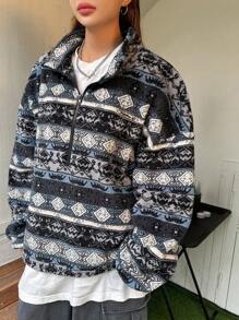 DAZY Sudadera con cuello alto con estampado geométrico, informal para otoño/invierno