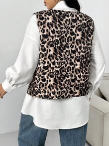SHEIN EZwear 加大尺碼豹紋蝴蝶結背心，無袖且保暖