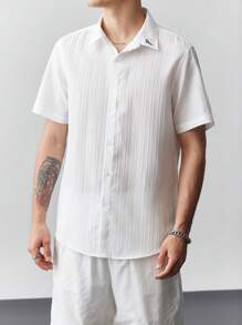 Manfinity Homme Men's Summer Printed Short Sleeve Shirt And Shorts Casual Suit - White - View 6