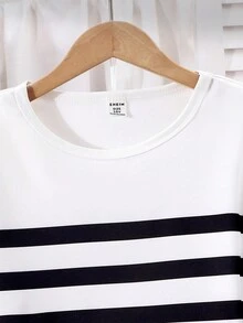 2pcs Tween Girls' Colorblock Striped Crew Neck Sleeveless Top And Shorts Set, Mommy And Me - White - View 5