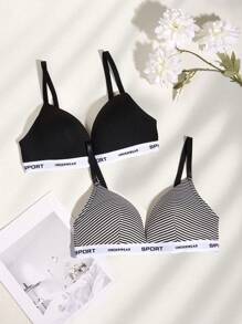 2 piezas/Set Sujetador sin aros con decoración de letra para mujer
