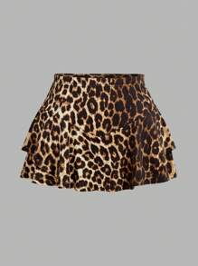 SHEIN EZwear 3-delige damesskortset in effen kleur en luipaardprint met laagjes