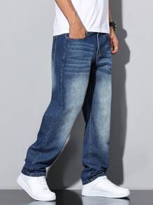 Manfinity EMRG Quần jean denim thẳng được giặt thường dành cho nam giới - Màu xanh lam - Xem 3