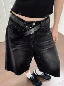 Grunge Punk Y2K Street New Vintage Straight Mid-Length Washed Pocket Seam Detail Cat Whiskered Bermudy Jeansy Jeansowe Spodenki Casual Shorts Spodnie z kieszeniami dla kobiet, Szkoła