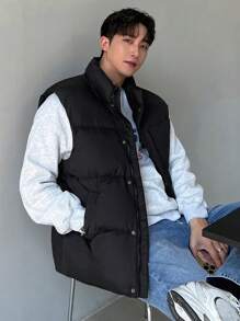 DAZY Men's Plain Padded Vest Jacket, Winter - Black - View 11