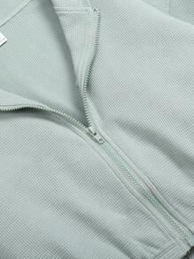 SHEIN 3 件套少女纯色针织连帽衫、背心和喇叭裤休闲套装 - 薄荷綠 - 查看 6