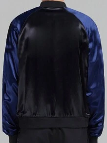 Manfinity VCAY 1 Stück Herren Halloween Prachtvoll Lässige Passform High Street Vintage Stil Satin Baseball Jacke Schulanfang, Herbst, Winter