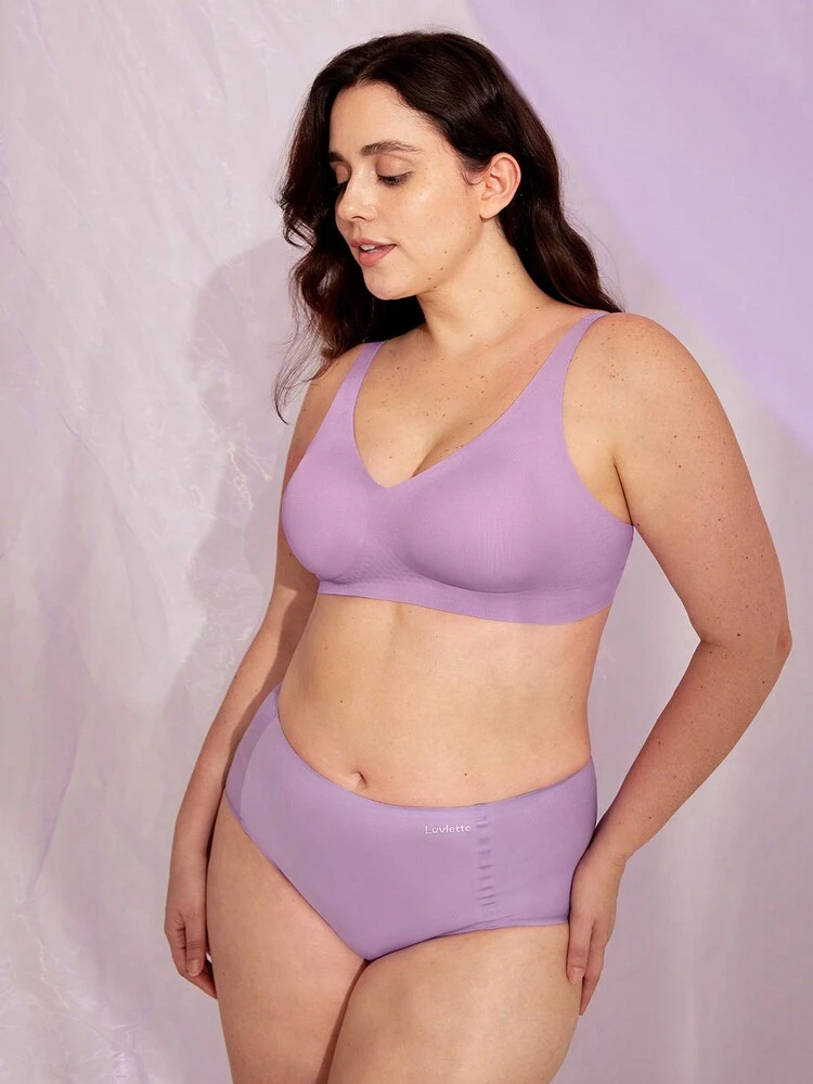 Dream Curve 2ndSkin Purple Wireless Seamless Plunge Lounge T-Shirt Lingerie As Outerwear Bra Sticky Basic SizeFreedom Bra No Show Underwear Comfortable Must-Haves Also Suitable For Teen Girl & Young & Kid