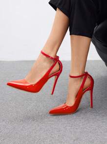 CUCCOO BIZCHIC Women Solid Color Pointed Toe Simple High Heel Pumps Spring Shoes Spring Break Easter For Christmas Spring Shoes - Red - View 2