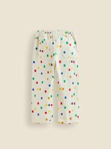 THE HAPPY LOOK Young Boys Casual Colorful Plaid Print Elastic Waist Wide-Leg Pants For Holiday & Party, Autumn/Winter - Beige - View 2