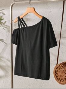 SHEIN LUNE Heart Print Asymmetrical Neck Tee For Summer