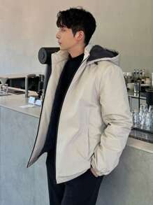 DAZY Men's Hooded Letter Print Padded Coat, Winter Jacket - Khaki - View 7