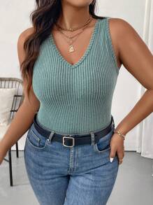 Celure 大码女式纯色简约无袖背心 - 薄荷綠 - 查看 3