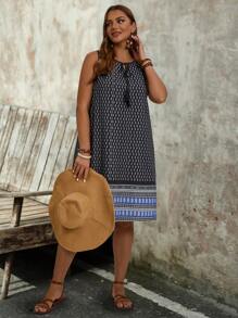 EMERY ROSE Vestido sin mangas casual de talla grande con estampado de vendajes y parches para mujer, para vacaciones de verano