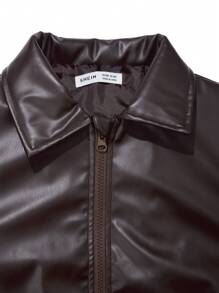 Tween Girls Spring/Autumn Solid Color Collared Bomber Jacket Short PU Coat