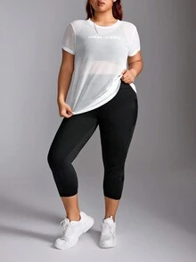 Easithlete 大码透视短袖上衣和紧身裤运动套装 - 彩色 - 查看 3