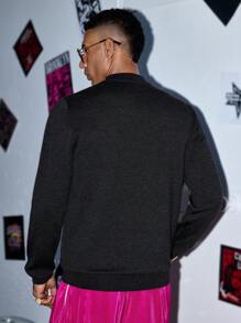 Manfinity VCAY 1 pieza Suéter de estilo vintage con mangas largas y cuello alto para hombre, de ajuste casual y elegante, con estilo Y2K, perfecto para volver al colegio, Halloween, otoño e invierno