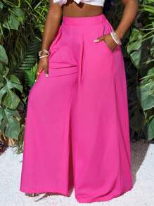 Slaydiva Women Rose Red Casual Palazzo Pants - Hot Pink - View 6