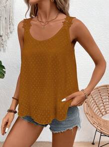 SHEIN LUNE Women's Floral Lace Jacquard Chiffon Camisole - Orange - View 3