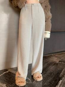 DAZY Pantalones casuales de pierna recta a cuadros para mujer, ropa de otoño