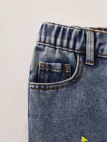 SHEIN Explorewe Tween Girls Letter Printed Straight Leg Jeans - Medium Wash - View 3