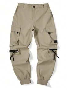 Manfinity LEGND Men's Front-Button Multi-Pocket Zipper Long Pants, Casual Wear - Khaki - View 5