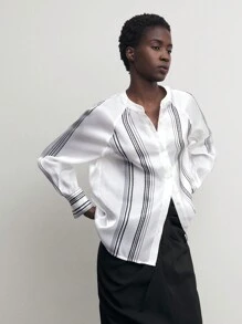 BizChic Women's Elegant Commute Printed Long Sleeve Work Shirt - White - View 4