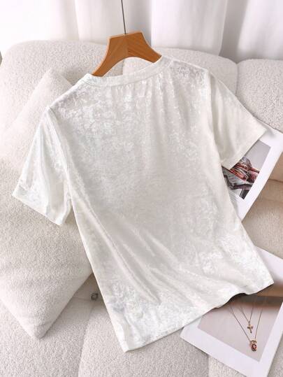 SHEIN EZwear Velvet Short Sleeve All-Match Pullover T-Shirt
