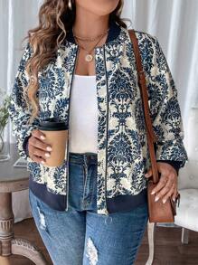 SHEIN LUNE Áo khoác dài tay có khóa kéo in họa tiết Plus Size - Nhiều màu - Xem 3