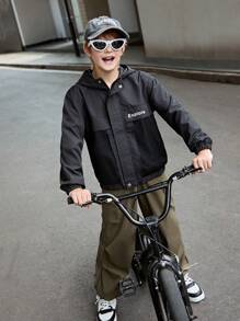 SHEIN Áo khoác có mũ trùm đầu có họa tiết chữ cái dành cho nam giới cho trang phục hàng ngày - màu đen - Xem 1