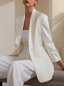 SHEIN Privé Áo khoác kiểu dáng công sở dành cho nữ có cổ chữ V Ruched Cuff thu thập thắt lưng - Màu be - Xem 7