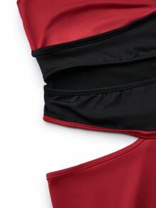 SHEIN LUNE Vestido informal sin mangas con escote caído y contraste de colores para mujer talla grande